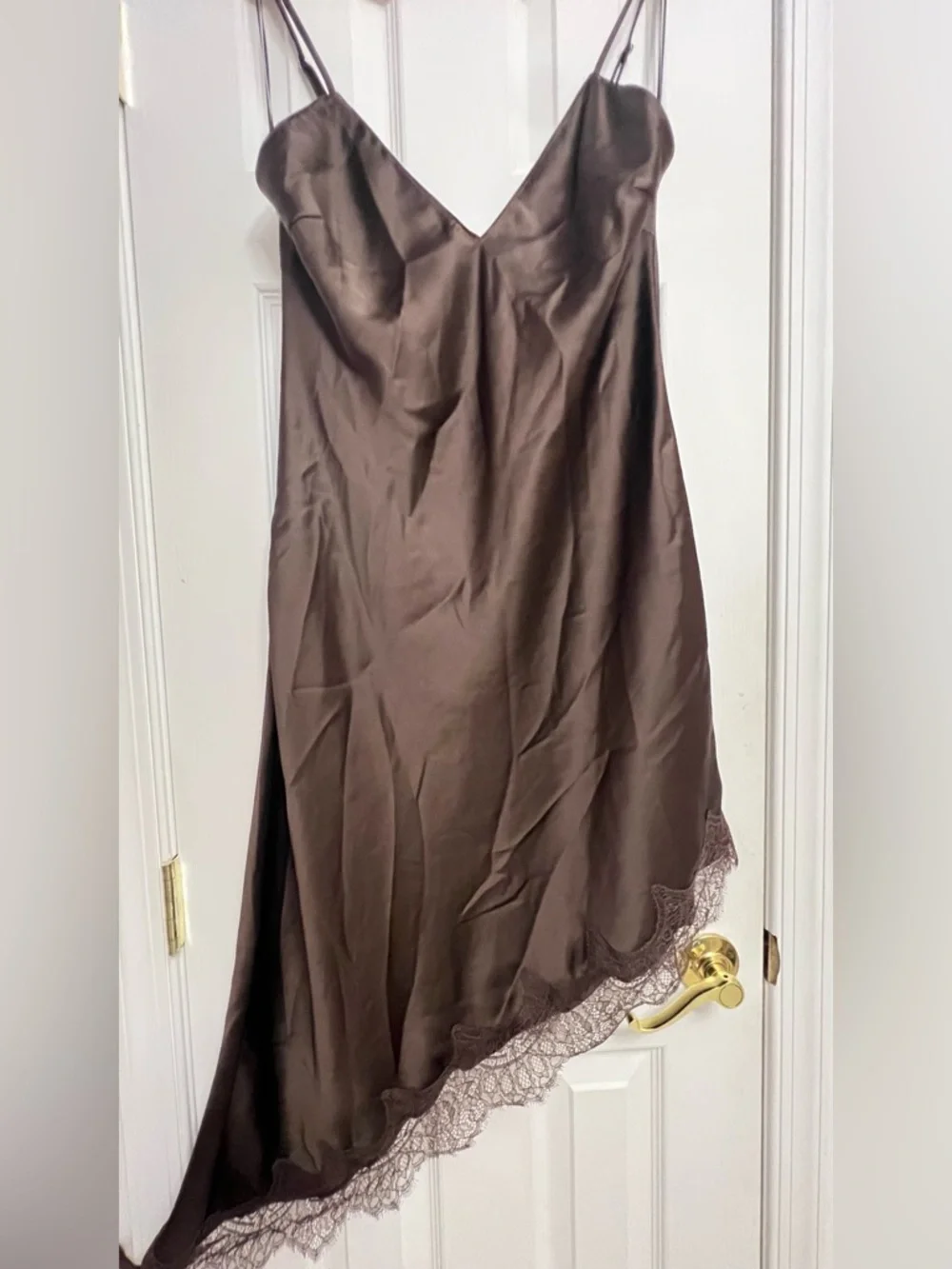 ZARA Satin Lace-Trim Slip Dress, Brown 8827|332 XL NWT - Picture 13 of 16